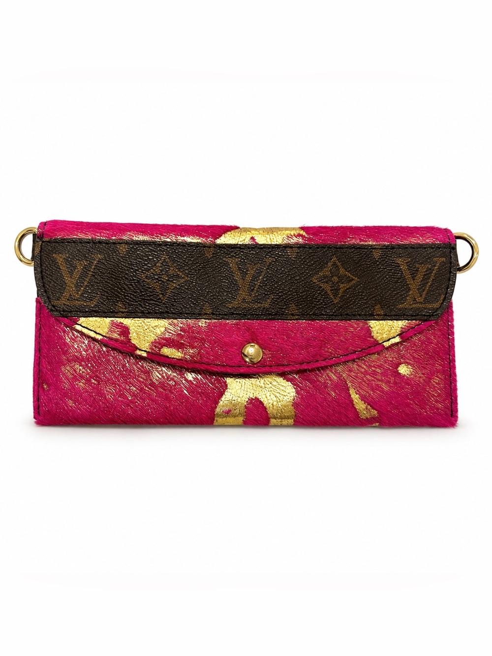 Designer Refurbished Pink and Gold Clutch Wallet with Monogram Accent